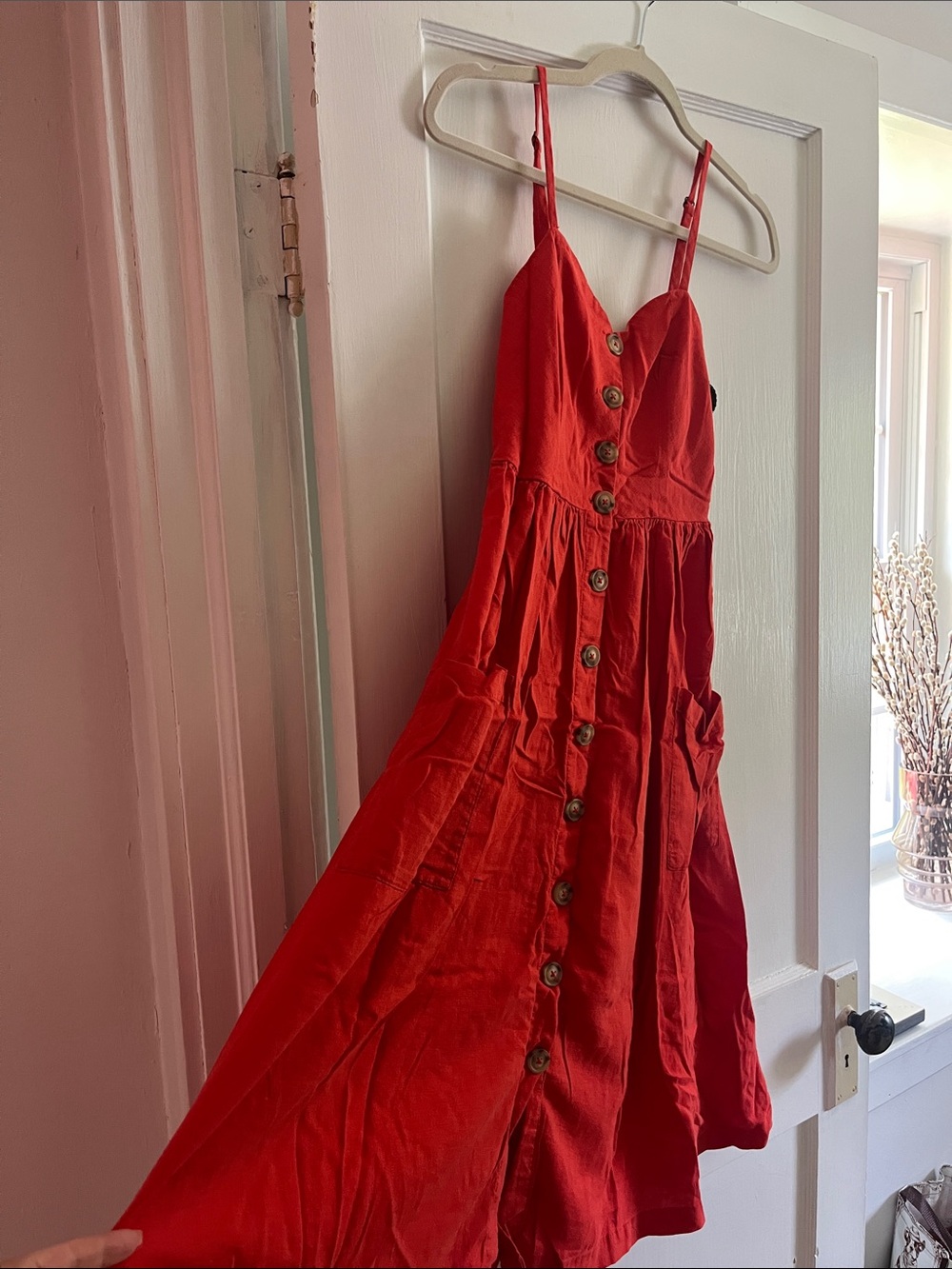 Urban Outfitters Orange/Red Linen Midi Dress in Small - Picture 3 of 8